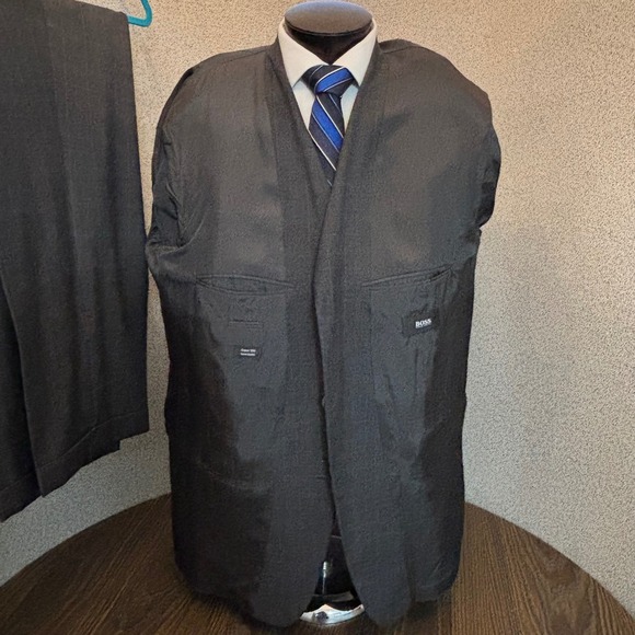 BOSS Hugo Boss Gray Suit 46R Plaid Wool Model Sigma Einstein 36W Academia Retro - Picture 4 of 16